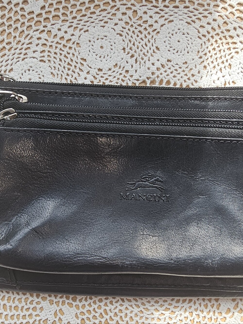 MANCINI Black Leather Multi-Function Waist Bag (No Strap)